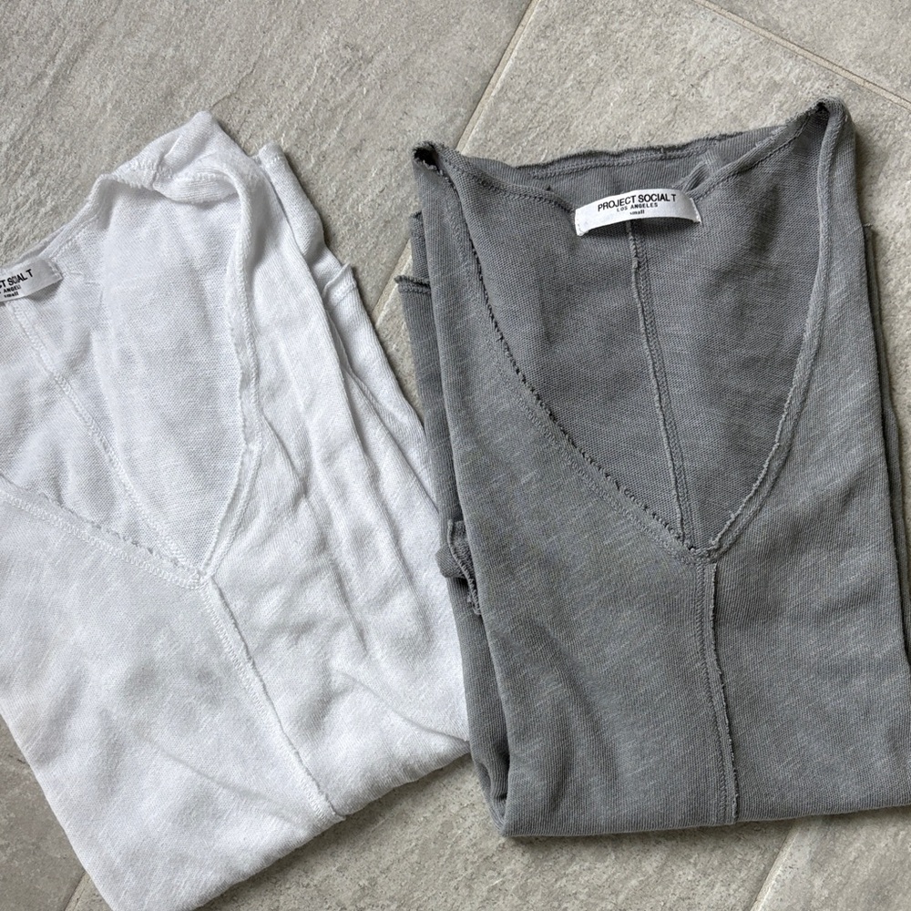 Project Social Wearever Tee White and Gray V-Neck Tops